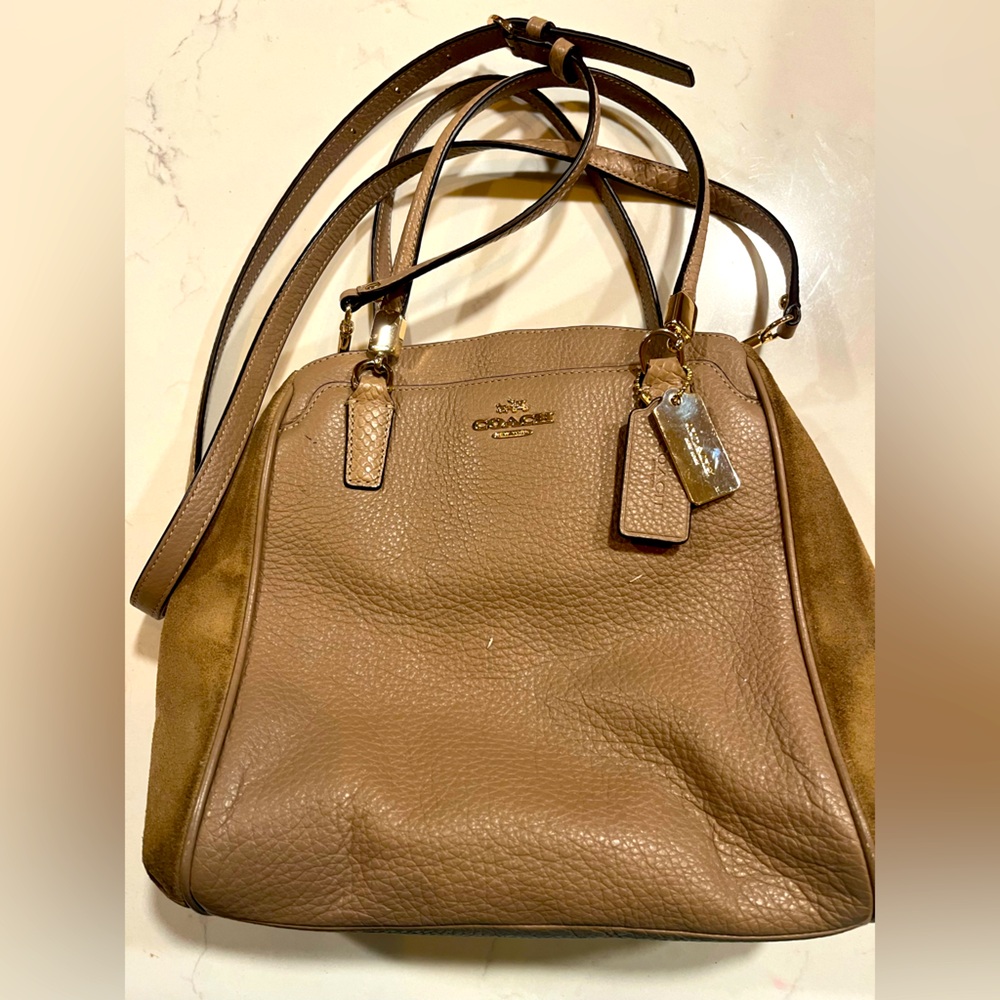 Tan leather and suede Coach purse